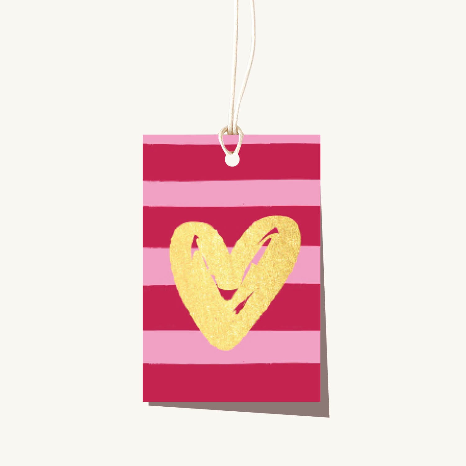 Brushy Gold Heart Cherry Stripe Tag
