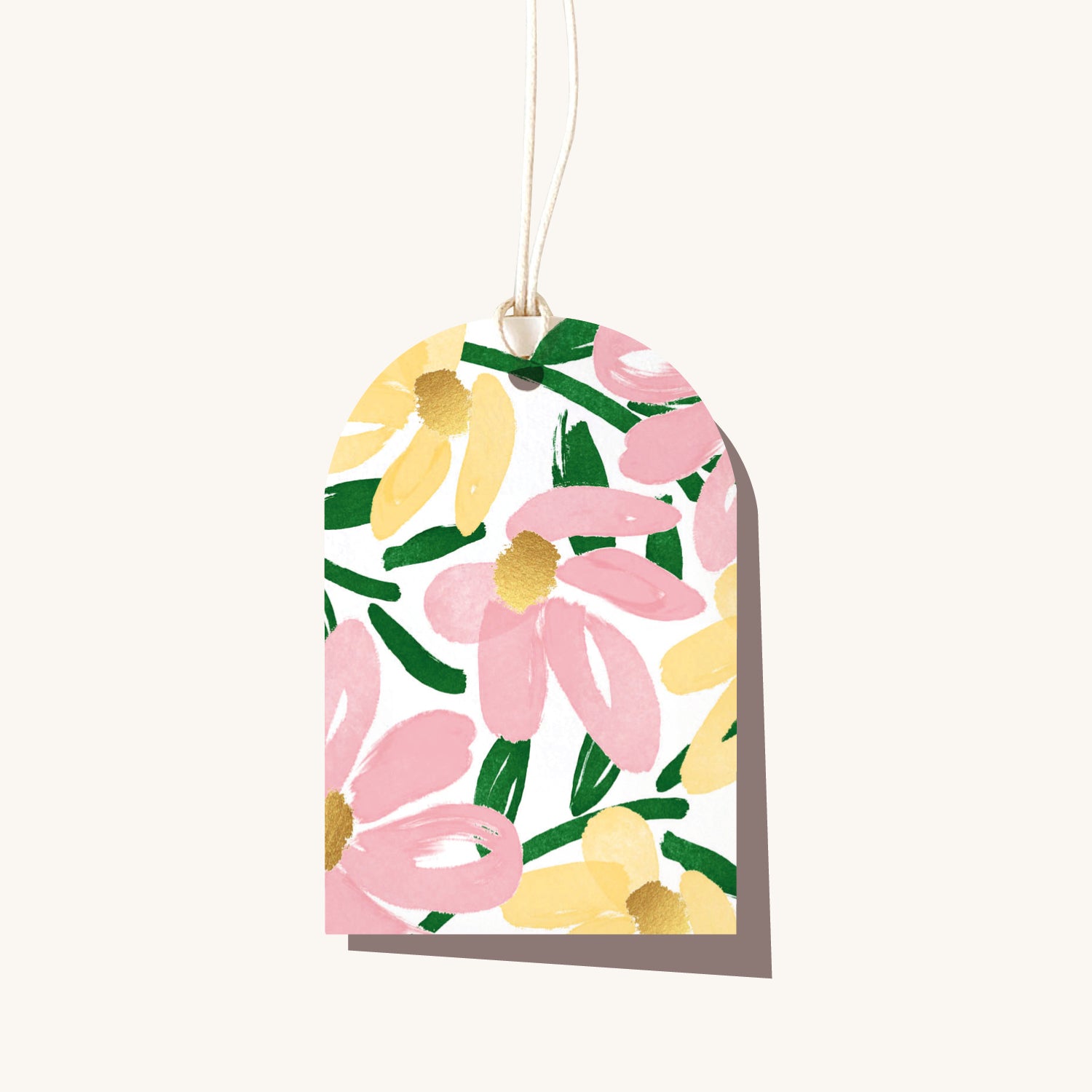 Brushy Flower Lemon/Pink Gift Tag